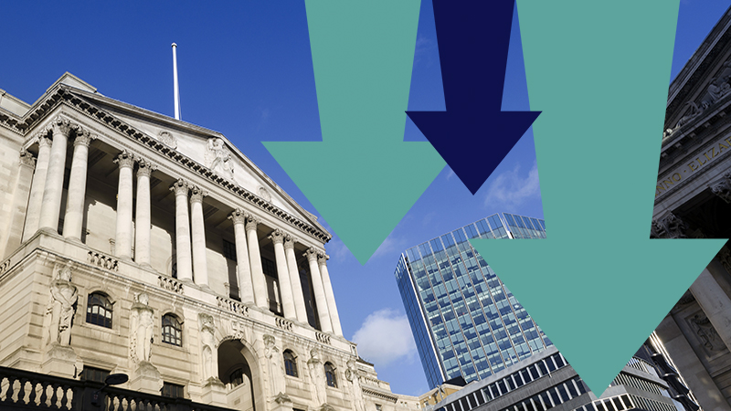The imposing facade of the Bank of England on Threadneedle Street in the City of London. The old Stock Exchange building is on the right, copy space.